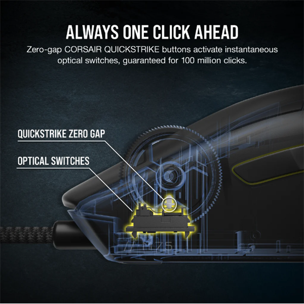 CORSAIR Vezetékes Egér Gaming, M75 RGB, Ultra-könnyű, RGB Világítás, 26000dpi, fekete