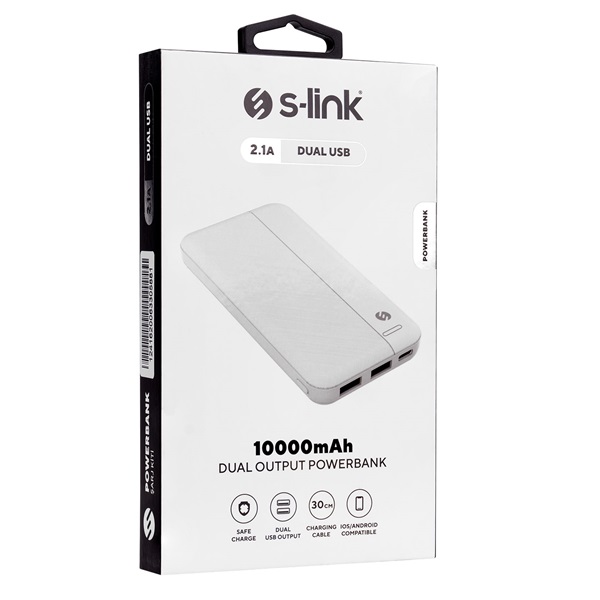 S-Link   IP-G10N 10000mAh 2xUSB  Micro usb  Type-C Powerbank fehér 