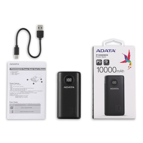 ADATA P20000QCD Power Bank 20000mAh fekete (AP20000QCD-DGT-CBK)