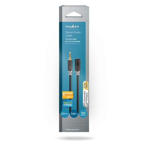 Nedis CABW22050AT50 3,5mm sztereó jack dugó - 3,5mm sztereó jack aljzat  5 m sztereó audió kábel