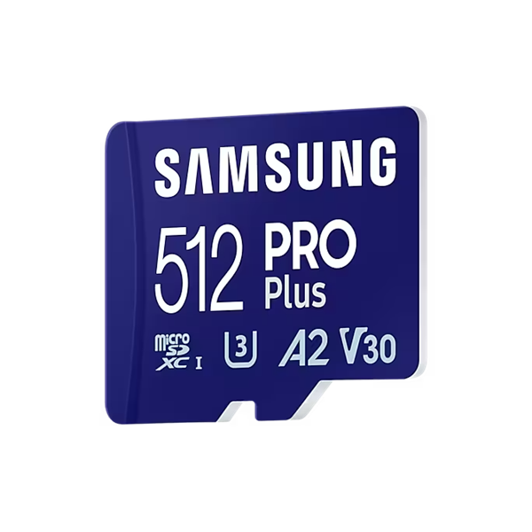 Samsung 512GB microSDXC Pro Plus Class10 U3 A2 V30 + adapterrel Memóriakártya Samsung 512GB microSDXC Pro Plus Class10 U3 A2 V30 + adapterrel Memóriakártya
