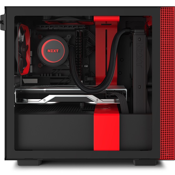 NZXT H210 táp nélküli ablakos Mini-ITX ház matt fekete-piros (CA-H210B-BR)