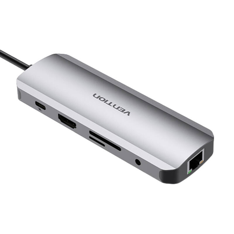 USB-C Docking Station to HDMI, USB-C, 2x USB3.0, RJ45, SD, TF, TRRS 3.5mm, PD 0.15m Vention TOMHB (gray) USB-C Docking Station to HDMI, USB-C, 2x USB3.0, RJ45, SD, TF, TRRS 3.5mm, PD 0.15m Vention TOMHB (gray)