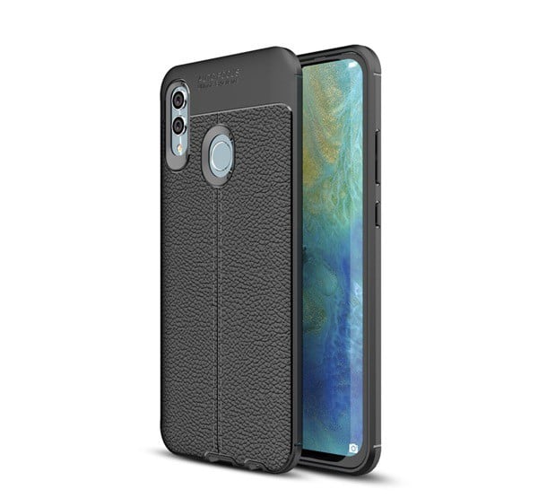 Szilikon telefonvédő (közepesen ütésálló, bőr hatású, varrás minta) FEKETE [Honor 10 Lite]