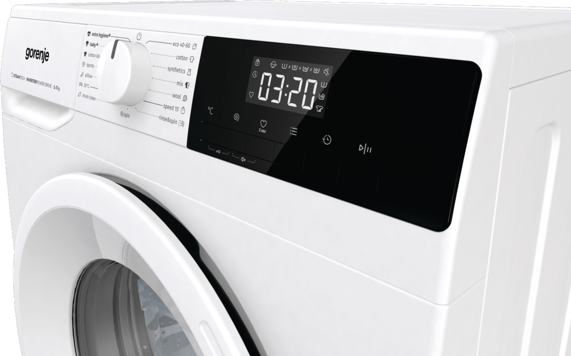 Gorenje WNHPI72SCS Elöltöltős keskeny mosógép – 7 kg, 1200 ford./perc, C Energiaosztály, Gőz technológia, Allergy Care, Baby Eco program