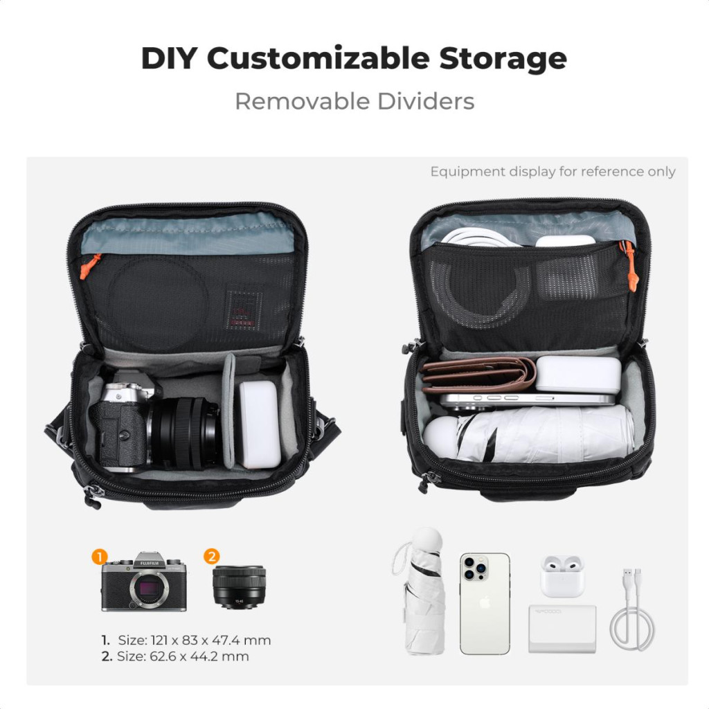 K&F Concept Travel Shoulder Bag oldaltáska  2,5L  S  kemény előlapi védőborítás Fekete