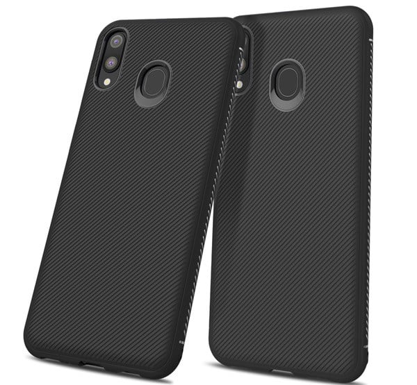 Szilikon telefonvédő (közepesen ütésálló, csíkos minta) FEKETE [Samsung Galaxy M20 (SM-M205F)]
