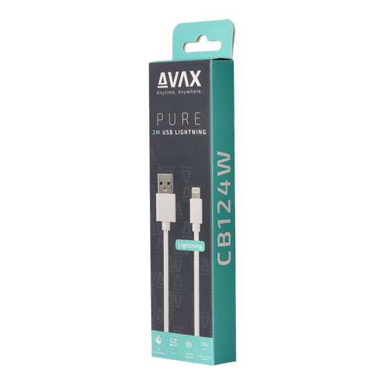  AVAX CB124W PURE 2m USB A-Lightning kábel 2.1A Fehér  