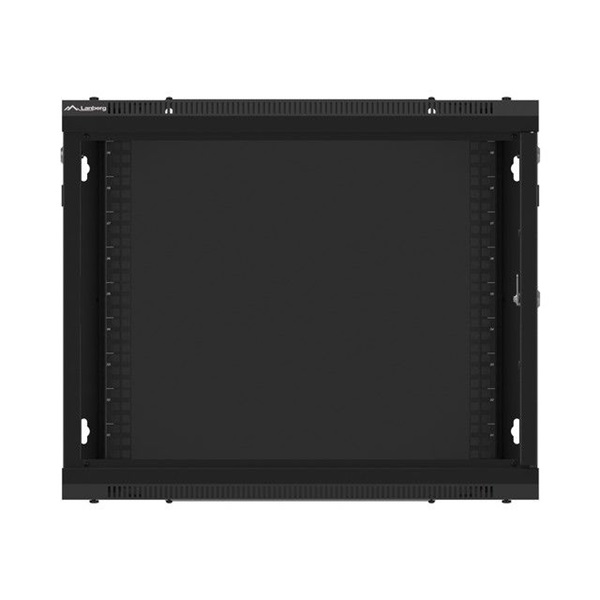 Lanberg WF01-6409-00B 19" 9U SZÉL:600 MÉLY:450 MAG:512 lapraszerelt fémajtós fekete fali rack szekrény