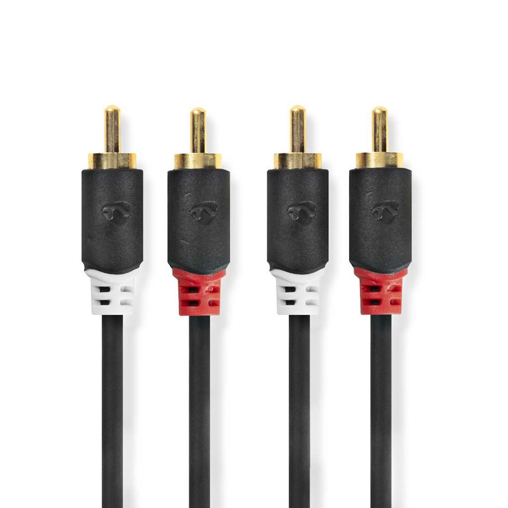 Nedis RCA Dugasz x2, RCA Dugasz x2, aranyozott, antracit, sztereó audiokábel,1m (CABW24200AT10)