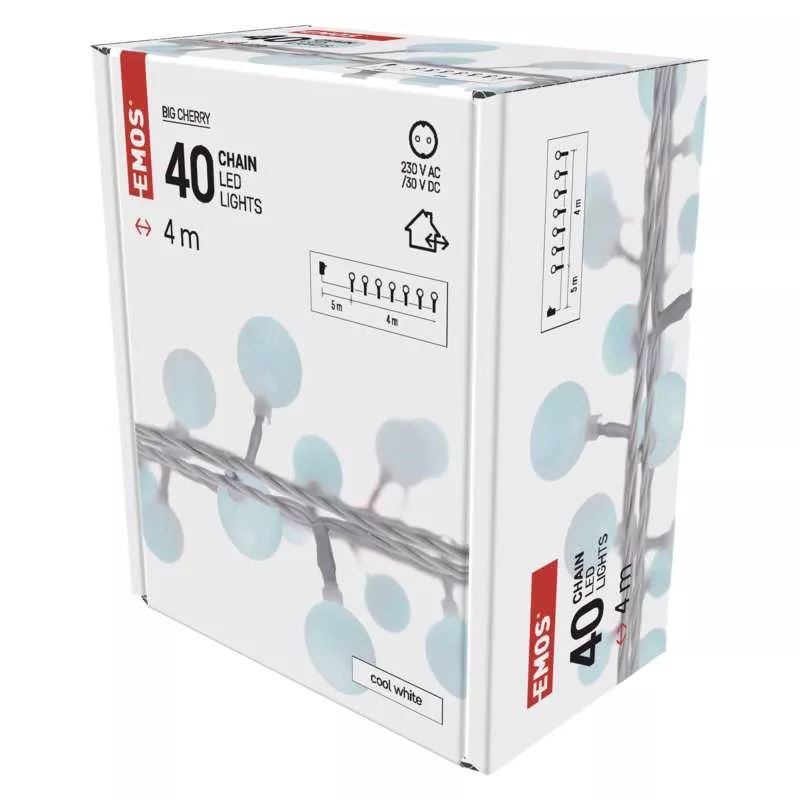 EMOS LED fényfüzér cseresznye golyók 2,5cm 4m kültéri és beltéri időzítős hidegfehér (D5AC01) EMOS LED fényfüzér cseresznye golyók 2,5cm 4m kültéri és beltéri időzítős hidegfehér (D5AC01)