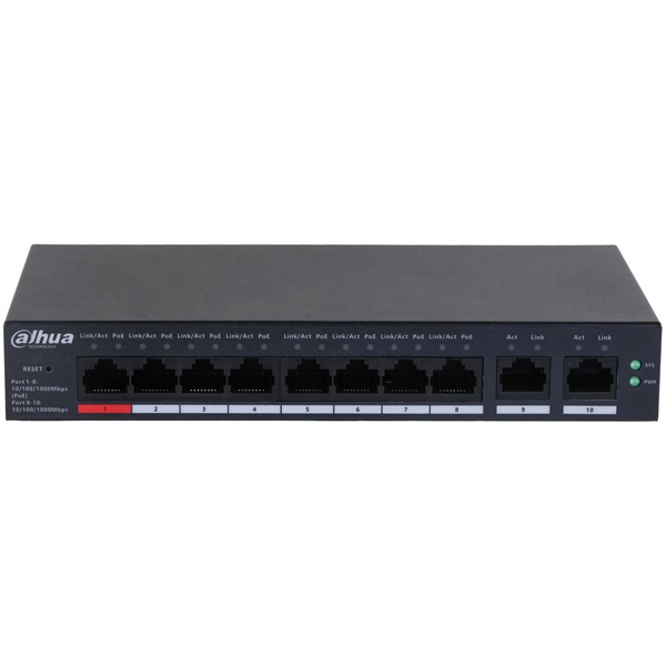 Dahua  CS4010-8GT-110  Cloud menedzsment 8x 1Gbps PoE + 2x 1Gbps port 110W PoE switch