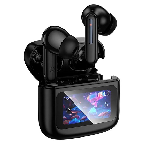 Hoco EQ14 bluetooth fülhallgató SZTEREO (v5.3, TWS, mikrofon, zajszűrő, érintőkijelző + töltőtok) FEKETE (EQ14_B)