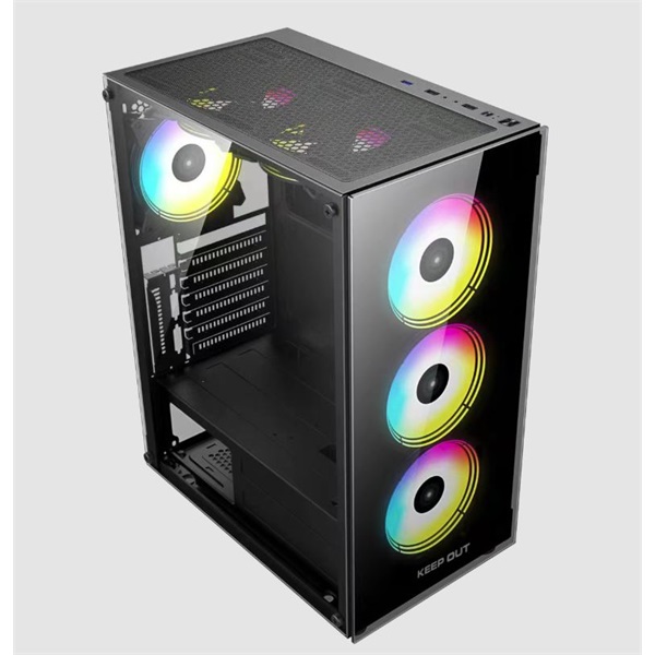 KEEP OUT  XC-210 GLASS ablakos  4x12cm ARGB venti  ATX Számítógépház Fekete