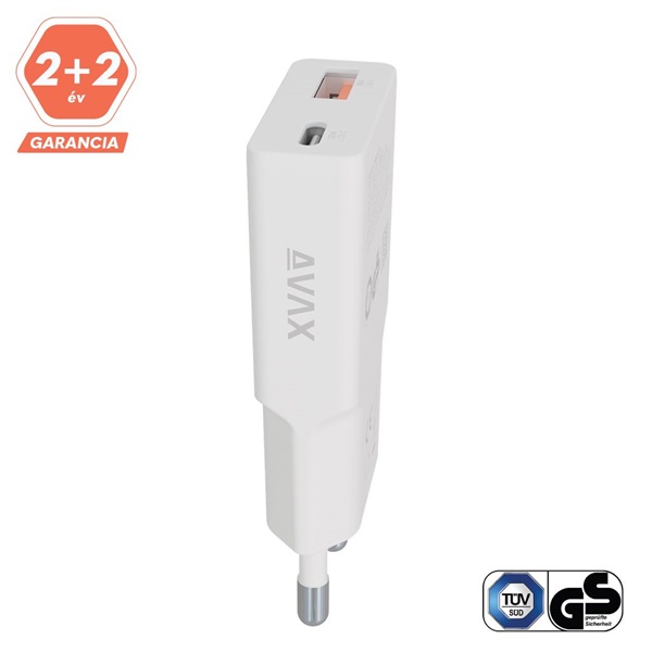 AVAX CH641W NANO SLIM 30W USB-C (PD3.0)+USB-A (QC3.0) fehér hálózati töltő