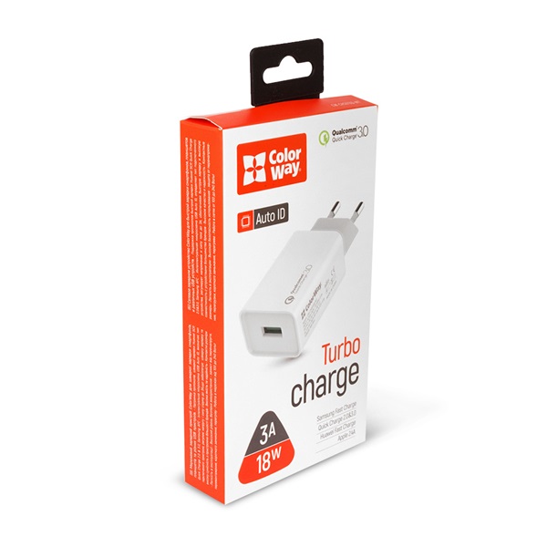 COLORWAY CW-CHS013Q-WT USB töltő adapter 1USB Quick Charge 3.0 (18W) Fehér COLORWAY CW-CHS013Q-WT USB töltő adapter 1USB Quick Charge 3.0 (18W) Fehér