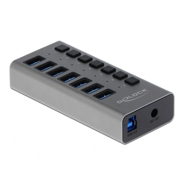 DeLock External USB 5 Gbps HUB with 7 Ports + Switch Szürke