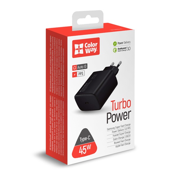 COLORWAY  CW-CHS034PD-BK USB töltő adapter Power Delivery Port PPS USB Type-C (45W)  Fekete
