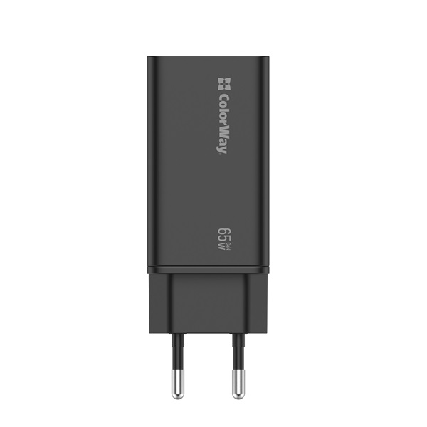 COLORWAY CW-CHS039PD-BK  USB töltő adapter GaN3 Pro Power Delivery (USB-A + 2 USB TYPE-C) (65W) Fekete  