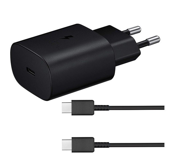 SAMSUNG hálózati töltő Type-C aljzat (5V / 3000mA, 25W, PD gyorstöltés támogatás + EP-DA705BBE Type-C kábel) FEKETE (EP-TA800EBE + ...