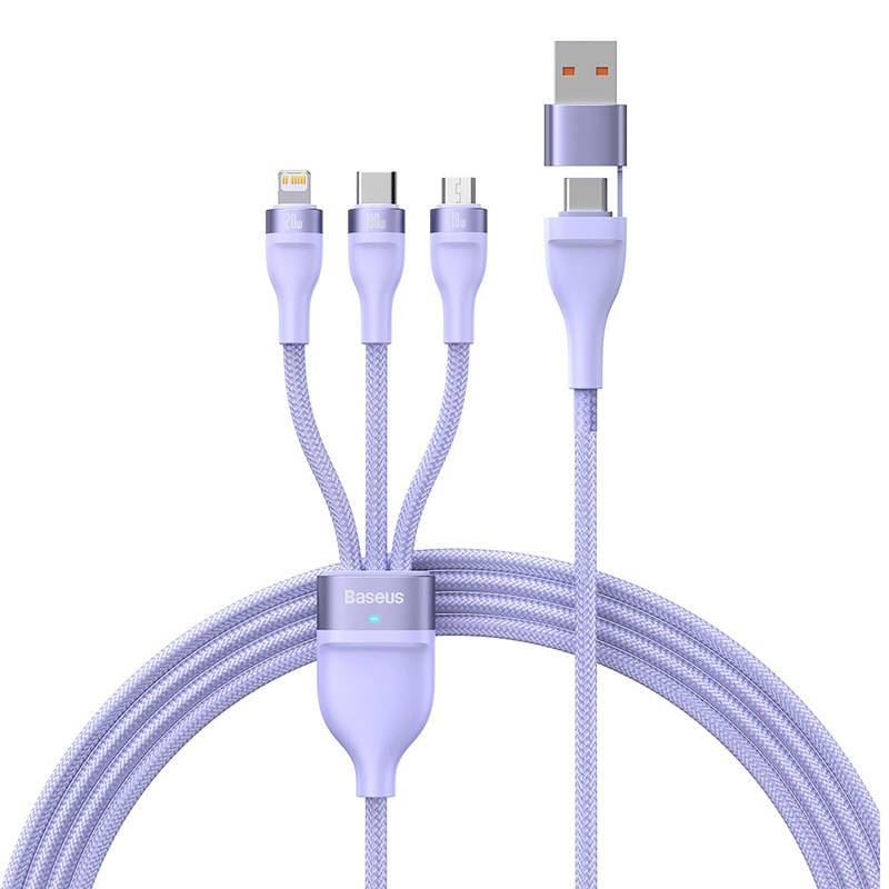 Baseus Flash Series 2 3 az 1-ben USB-kábel USB-C micro USB Lightning 100W 1.5m ibolya (CASS030205 ) Baseus Flash Series 2 3 az 1-ben USB-kábel USB-C micro USB Lightning 100W 1.5m ibolya (CASS030205 )