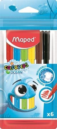 Filctoll készlet, 2 mm, kimosható, MAPED "Color`Peps Ocean", 6 különböző szín