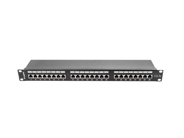 Lanberg Patch panel CAT5e UTP 24 PORT 1U 19" árnyékolt fekete (PPS5-1024-B)