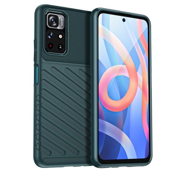Szilikon telefonvédő (közepesen ütésálló, csíkos, dombor minta) SÖTÉTZÖLD [Xiaomi Poco M4 Pro 5G]