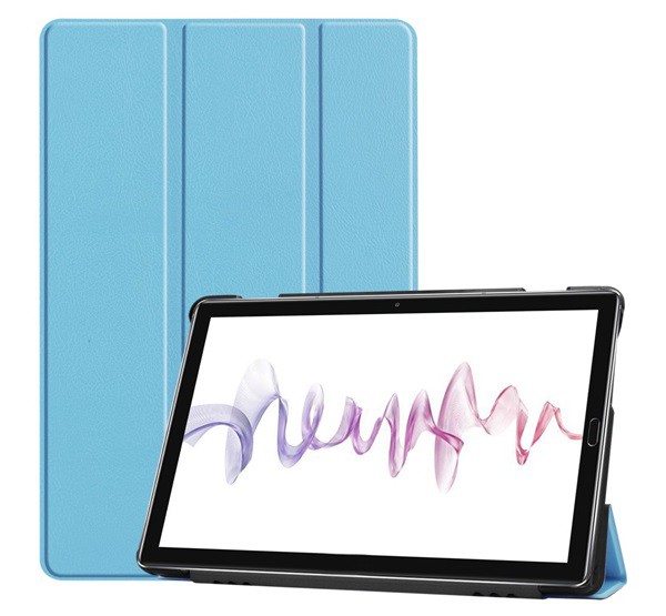 Tok álló, bőr hatású (aktív FLIP, oldalra nyíló, TRIFOLD asztali tartó funkció) VILÁGOSKÉK [Huawei MediaPad M6 10.8 LTE]