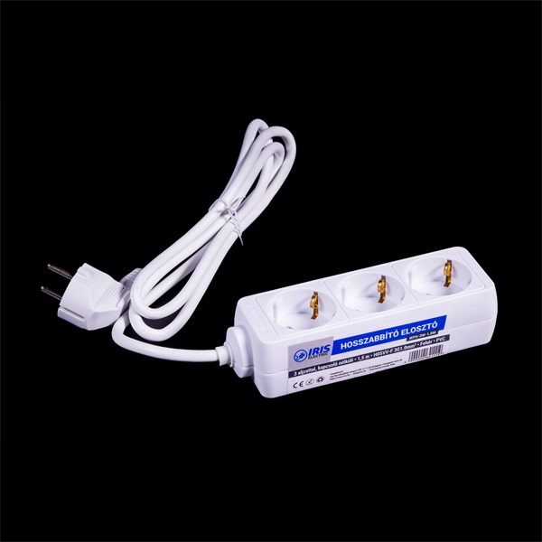 IRIS Electric IEPS-3W-1,5M Hosszabbító elosztó 3 aljzattal, 1,5m fehér IRIS Electric IEPS-3W-1,5M Hosszabbító elosztó 3 aljzattal, 1,5m fehér