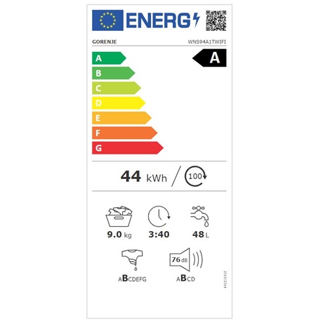 Gorenje WNS94A1TWIFI Elöltöltős mosógép Fehér/Fekete - 9 kg, A Energiaosztály