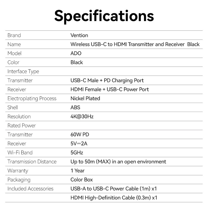 Vention HDMI 4K@30Hz Wifi transzmitter és receiver 50m Adapter