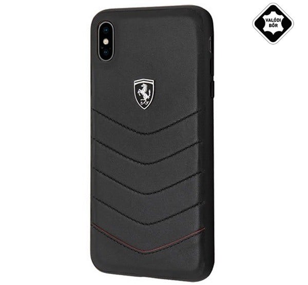 CG MOBILE Ferrari Scuderia műanyag telefonvédő (valódi bőr hátlap) FEKETE [Apple iPhone XS Max 6.5]