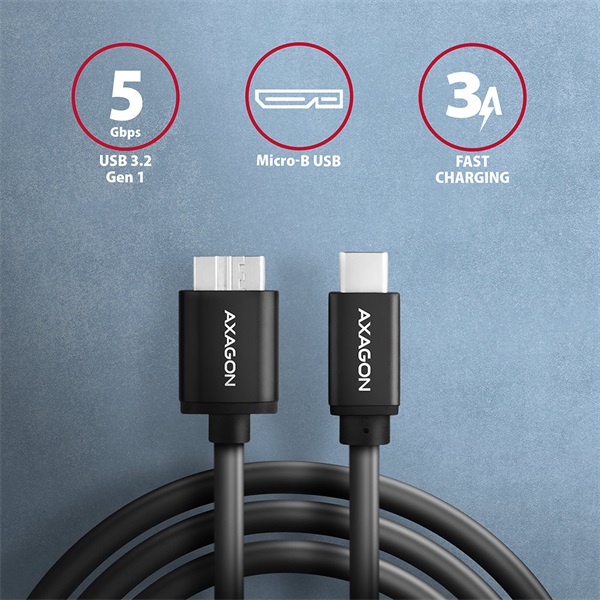 Axagon BUMM3-CM10AB micro USB 3.2 Gen 1 B - USB C 1 m fekete kábel Axagon BUMM3-CM10AB micro USB 3.2 Gen 1 B - USB C 1 m fekete kábel