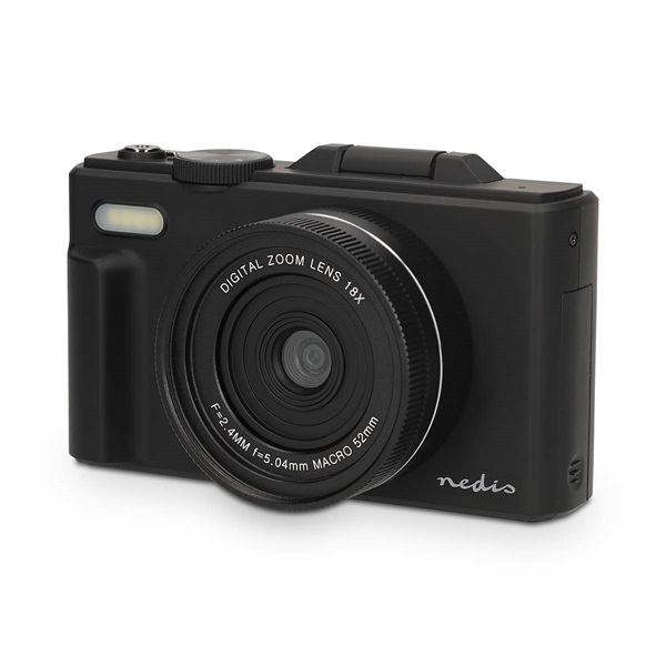 Nedis PCAM2570BK vlogger digitális fényképezőgép / kamera, kihajtható képernyő, 75 MPixel, 5K@15fps, 16 MPixeles CMOS