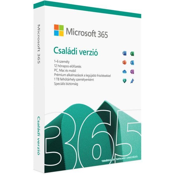 Microsoft Office csomag - Office 365 Family (EP2-32372, 32/64bit, magyar, 1-6 felhasználó - 1évre)