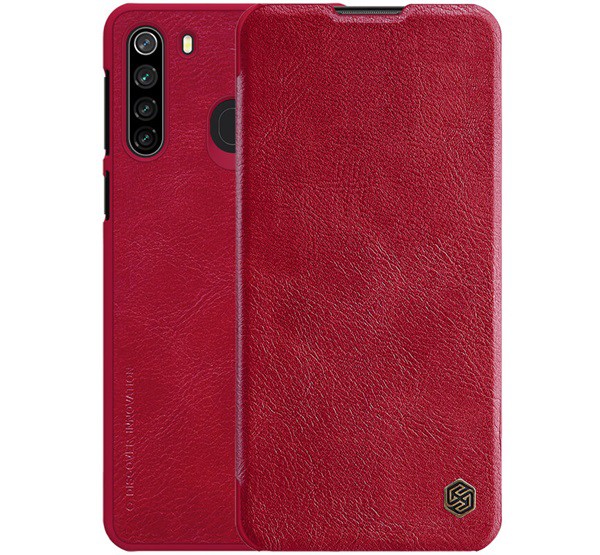 NILLKIN QIN tok álló, bőr hatású (FLIP, oldalra nyíló, bankkártya tartó) PIROS [Samsung Galaxy A21 (SM-A210F)]