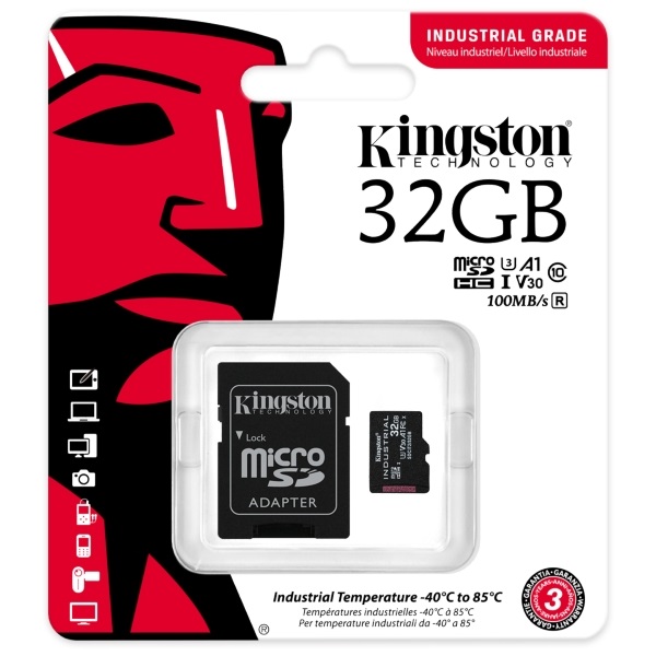 32GB microSDHC Kingston Industrial Temperature U3 V30 A1 + adapter (SDCIT2/32GB)