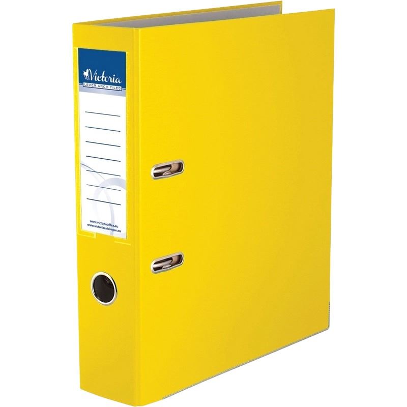 Iratrendező, 75 mm, A4, PP/karton, élvédő sínnel, VICTORIA OFFICE, "Basic", sárga Iratrendező, 75 mm, A4, PP/karton, élvédő sínnel, VICTORIA OFFICE, "Basic", sárga