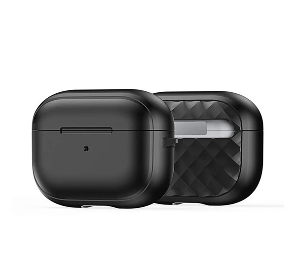 Dux Ducis PECC szilikon tok (ütésállóság, karabíner, rombusz) FEKETE Apple AirPods Pro 2 (GP-154954)