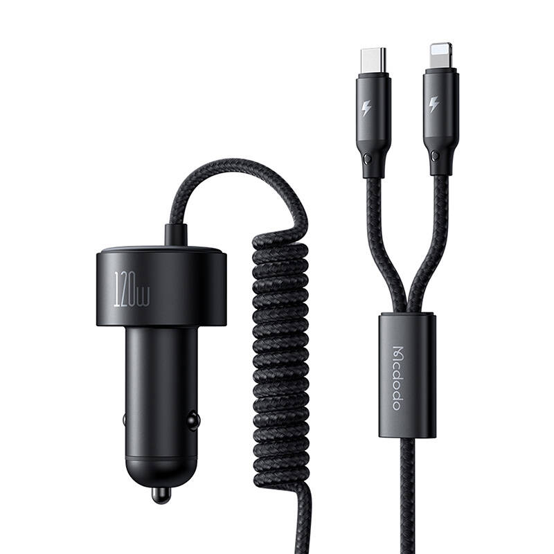 Mcdodo USB-C+Lightning autós töltő fekete