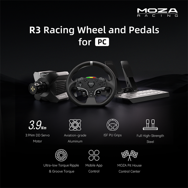 Moza Racing kormány   R3 PC Szimulátor szett  Direct Drive R3 bázis ES kormány SR-P Lite pedál  bilincs 