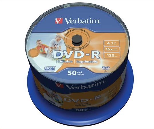 Verbatim DVD-R 4.7GB 16x DVD lemez nyomtatható 50db/henger  (43744/43533) Verbatim DVD-R 4.7GB 16x DVD lemez nyomtatható 50db/henger  (43744/43533)