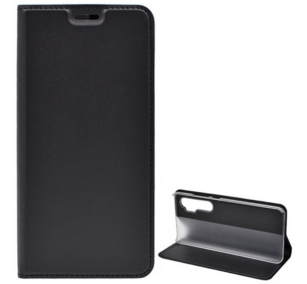 Tok álló, bőr hatású (FLIP, oldalra nyíló, asztali tartó funkció) FEKETE [Xiaomi Mi Note 10 Lite]
