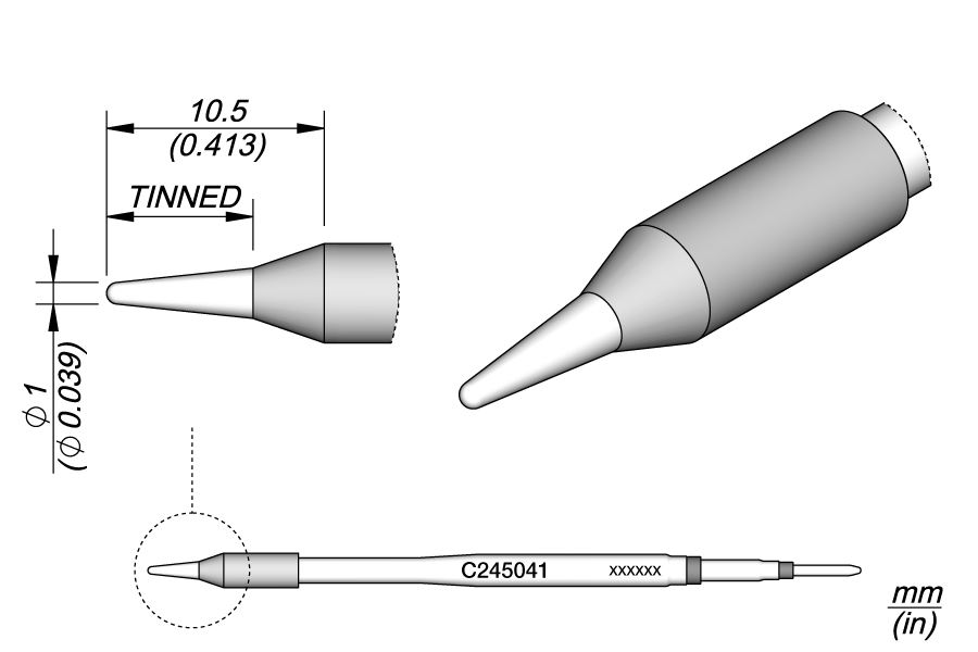 JBC Tools C245041 forrasztóhegy, gömbölyű, egyenes 1 mm, hossza 10.5 mm