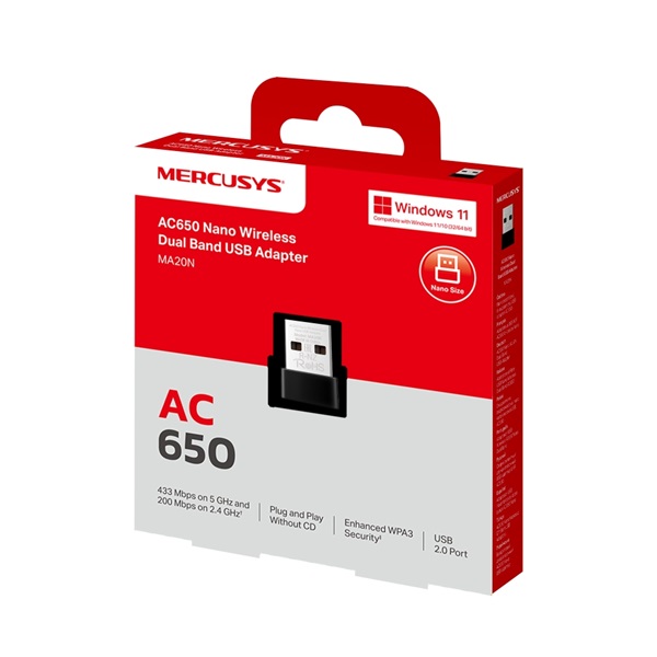 MERCUSYS MA20N USB Dual Band AC650 Wireless Adapter MERCUSYS MA20N USB Dual Band AC650 Wireless Adapter