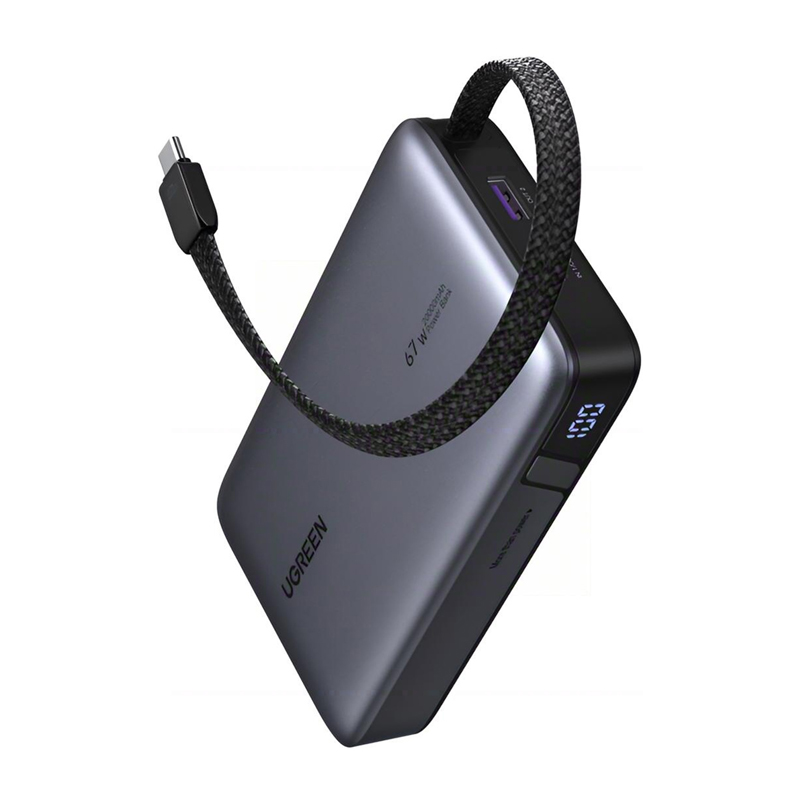 Ugreen PB550 20000mAh  USB + USB-C  67W beépített kábel Power Bank Szürke