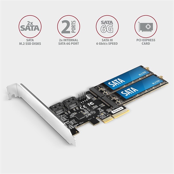 Axagon 2x SATA + 2x M.2 SATA bővítő kártya PCIe (PCES-SA4M2)