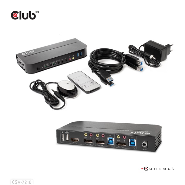 Club 3D   CSV-7210 Dual DisplayPort  4K60Hz  HDMI KVM  IR távirányító KVM Switch 