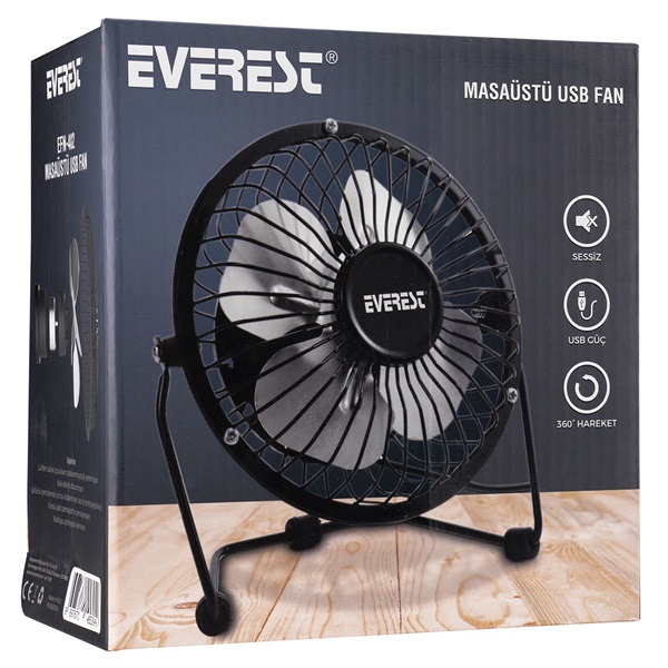 Everest  EFN-482  fém USB  Asztali Ventilátor Fekete 